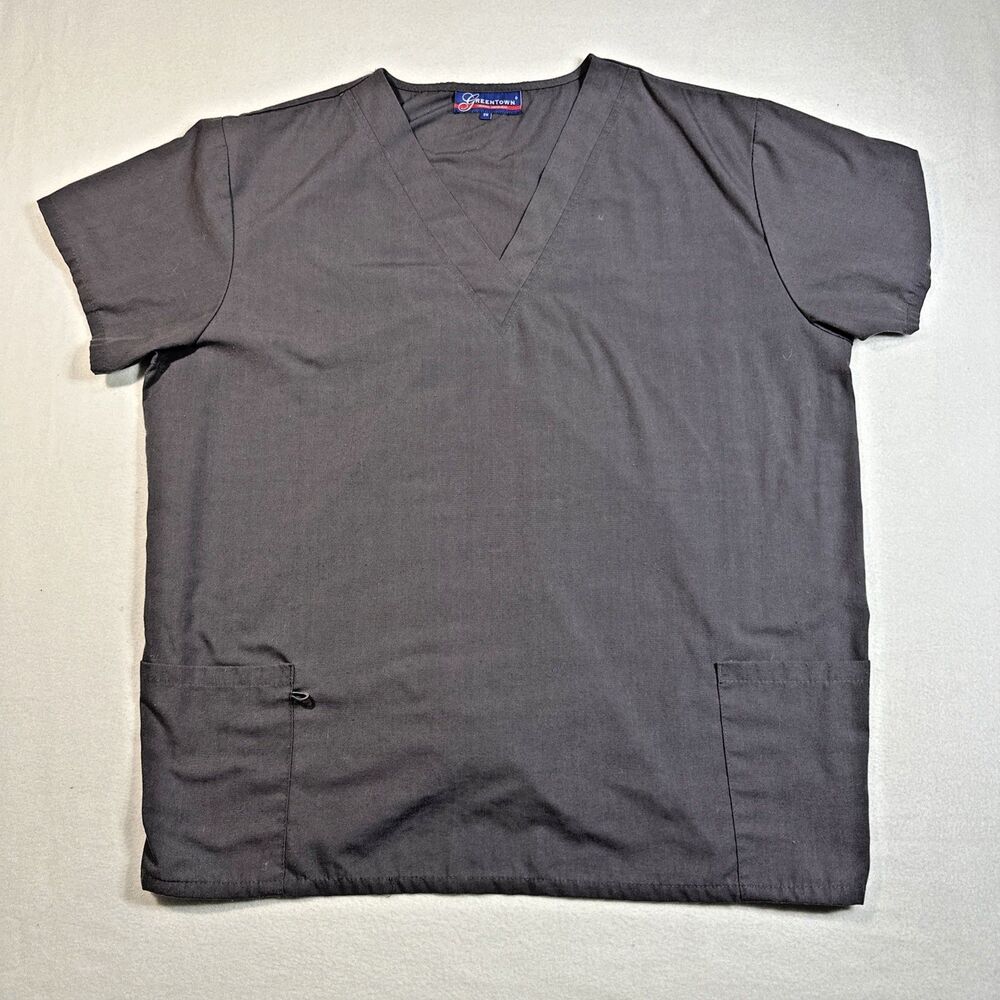 GreenTown Scrub Top Womens 2X Charcoal Gray V-Neck Work Wear Medical Uniform